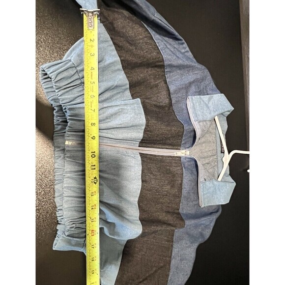 SHEIN Blue Cut And Sew Zip Up Crop Denim Jacket Size Medium Woman's - Picture 6 of 7